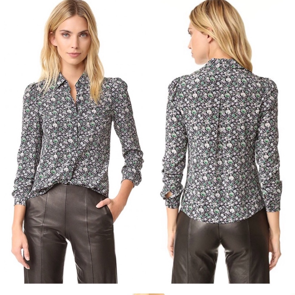 Rebecca Taylor silk green forest lavish garden blouse